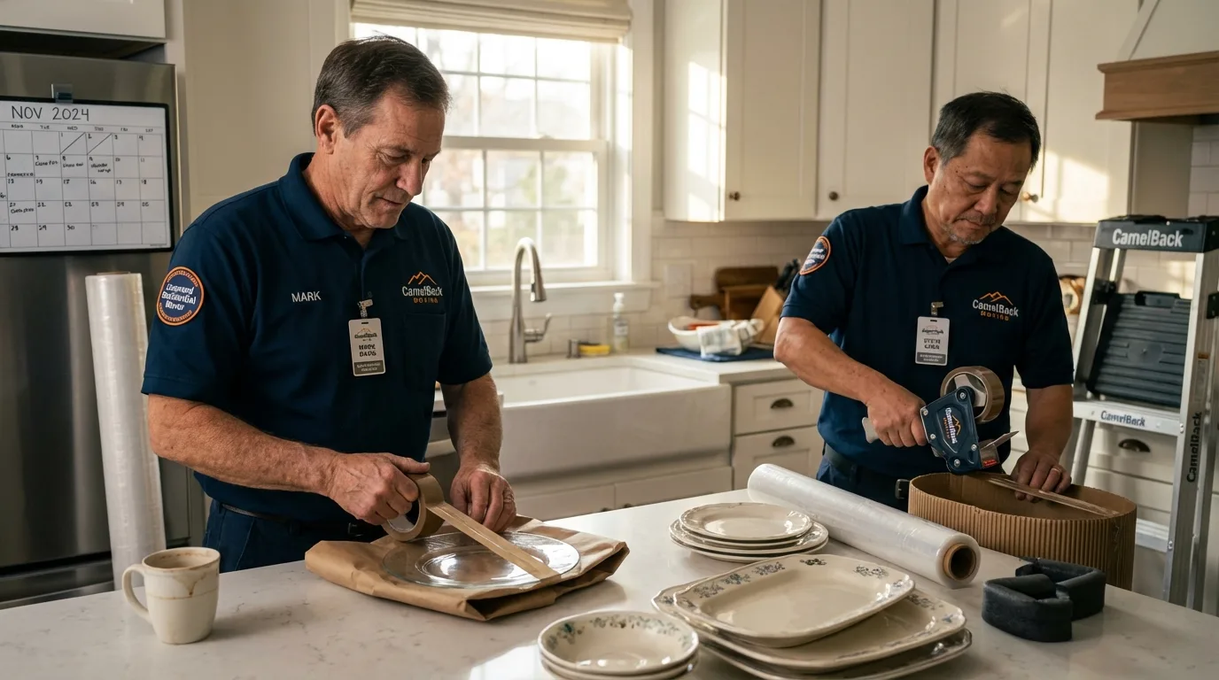 Professional crew packing kitchen dishware in Bonham, TX